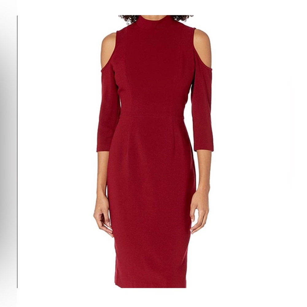 Black Halo Burgundy Cold Shoulder Long Sleeve Dress